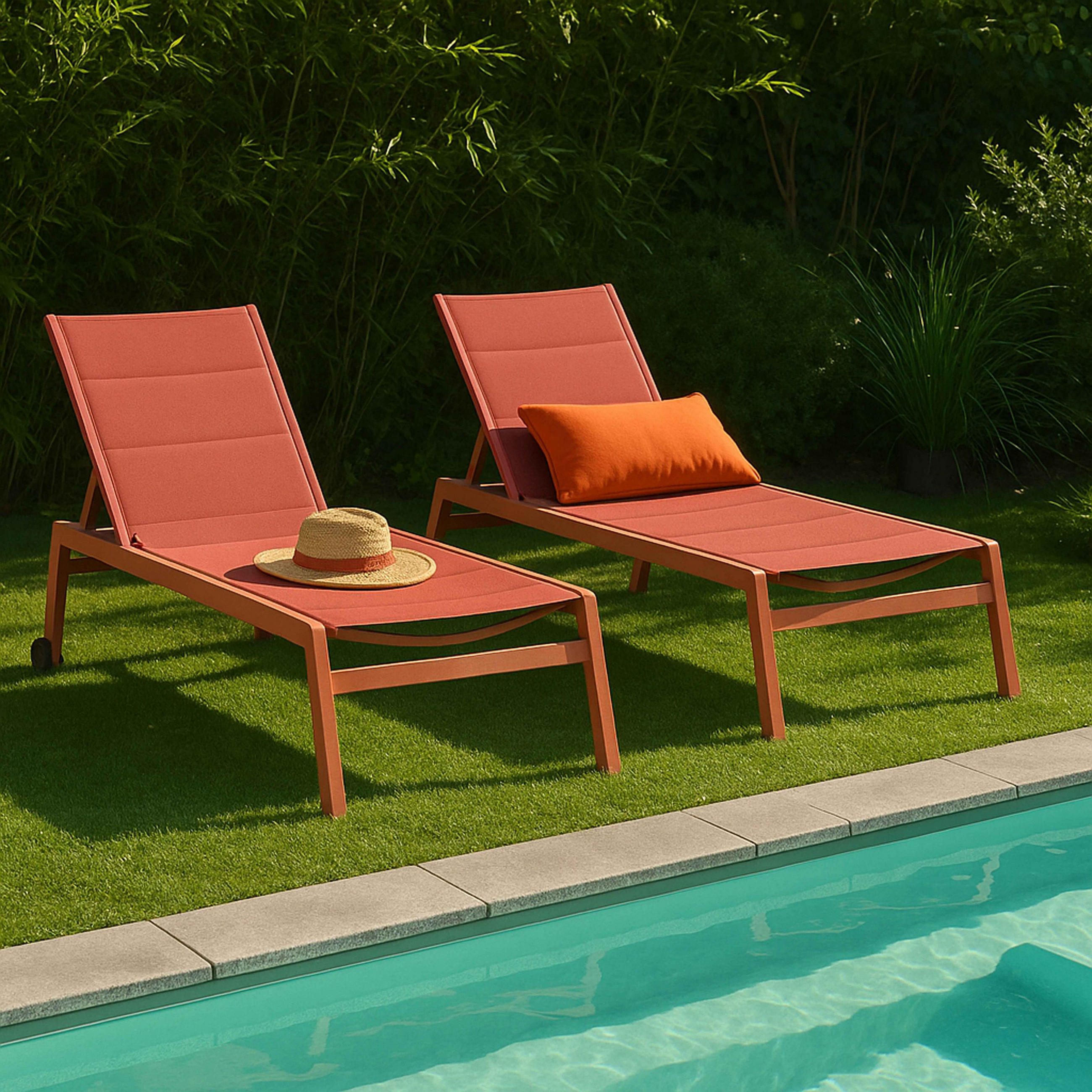 SONNENLIEGE 2-tlg., Lehm - Rotbraun, Metall (65/103/169cm) - Oviala