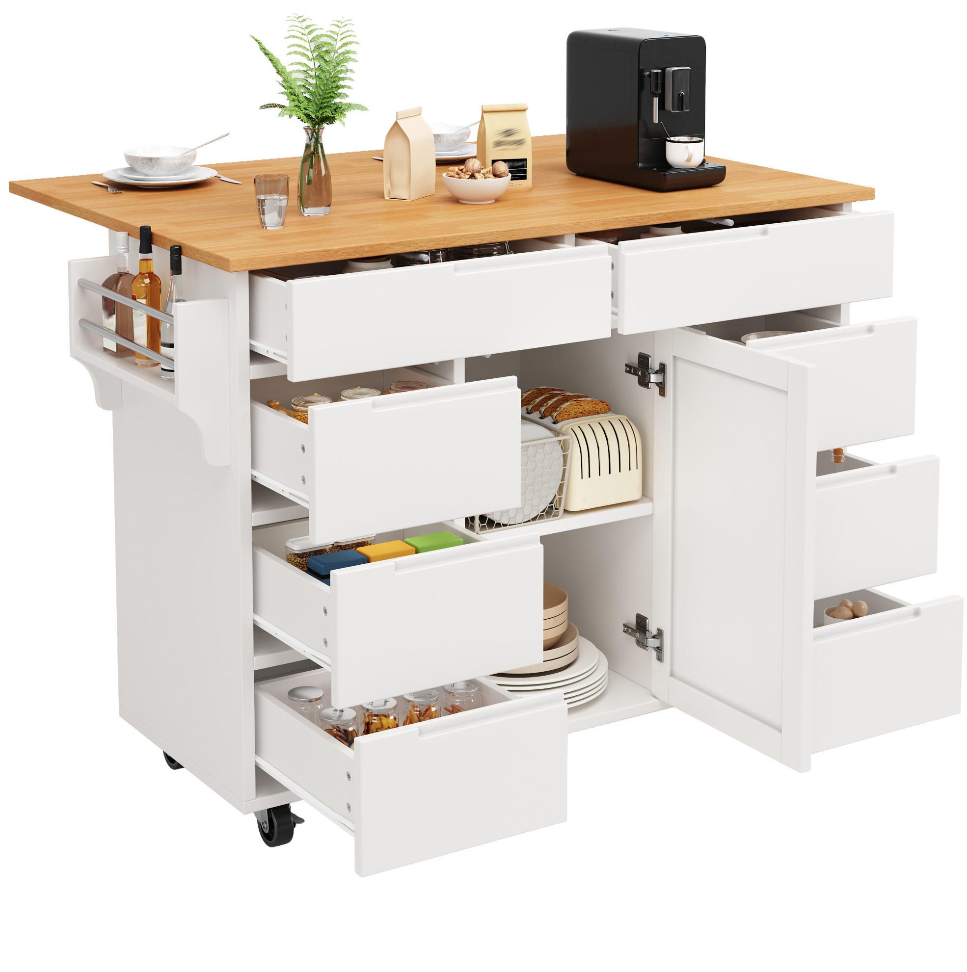 KÜCHENINSEL mit Klapptisch 122 x 74,5 x 91,5 cm Weiß MDF - Weiß, Holz (74.5/91.5/122cm) - Beauniv