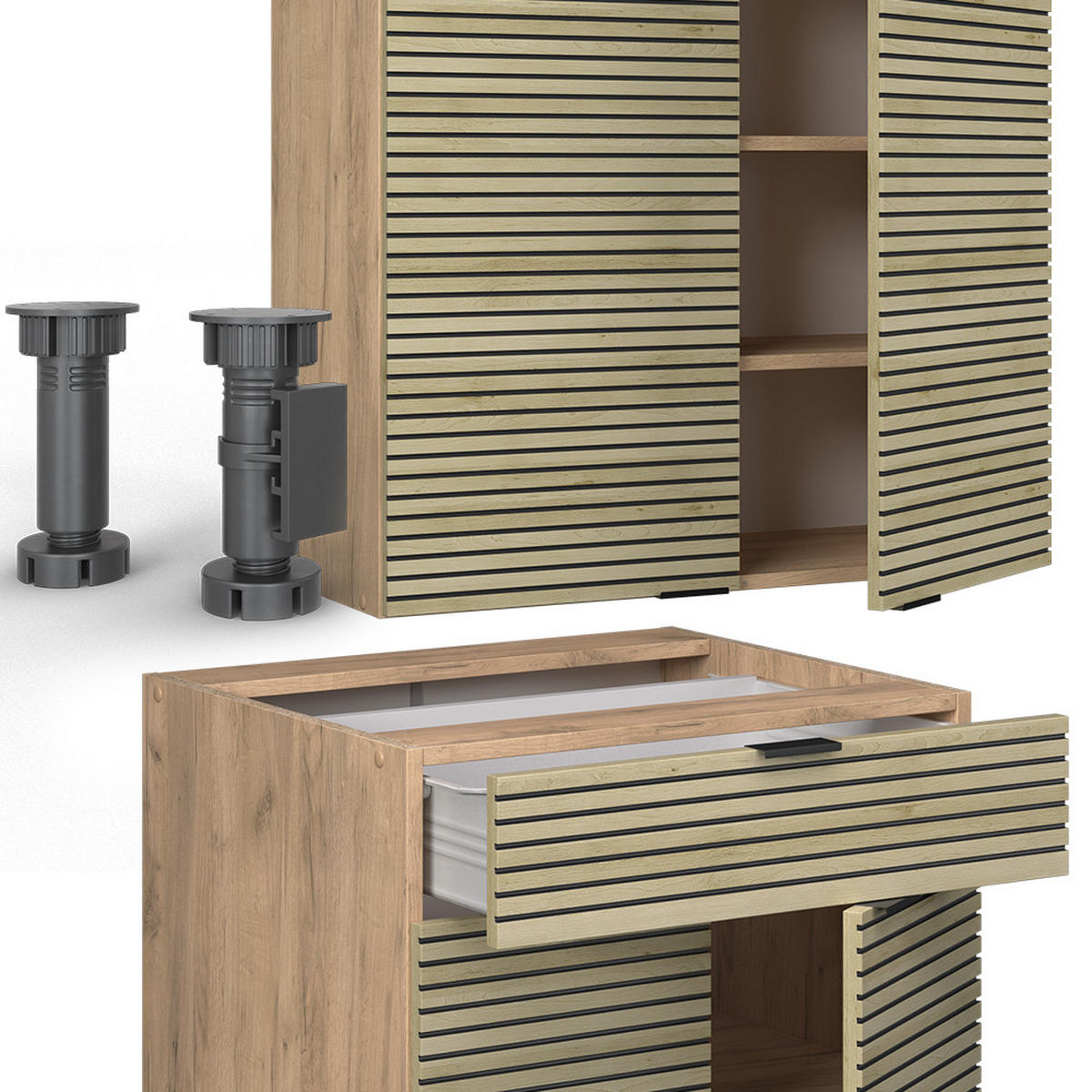 SINGLEKÜCHE Fame-Line Eiche Paneel/Goldkraft Eiche 140 cm , AP Marmor - Honigeiche/Hellbraun, Holzwerkstoff (140/81.6/60cm) - Vicco