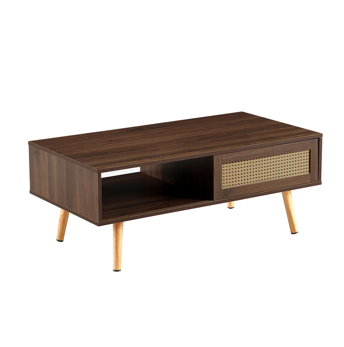 COUCHTISCH 55/105/40 cm mit Rattan-Schiebetür und Stauraum, Beine aus Massivholz, Braun - Braun, Holzwerkstoff (105/55/40cm) - Redom