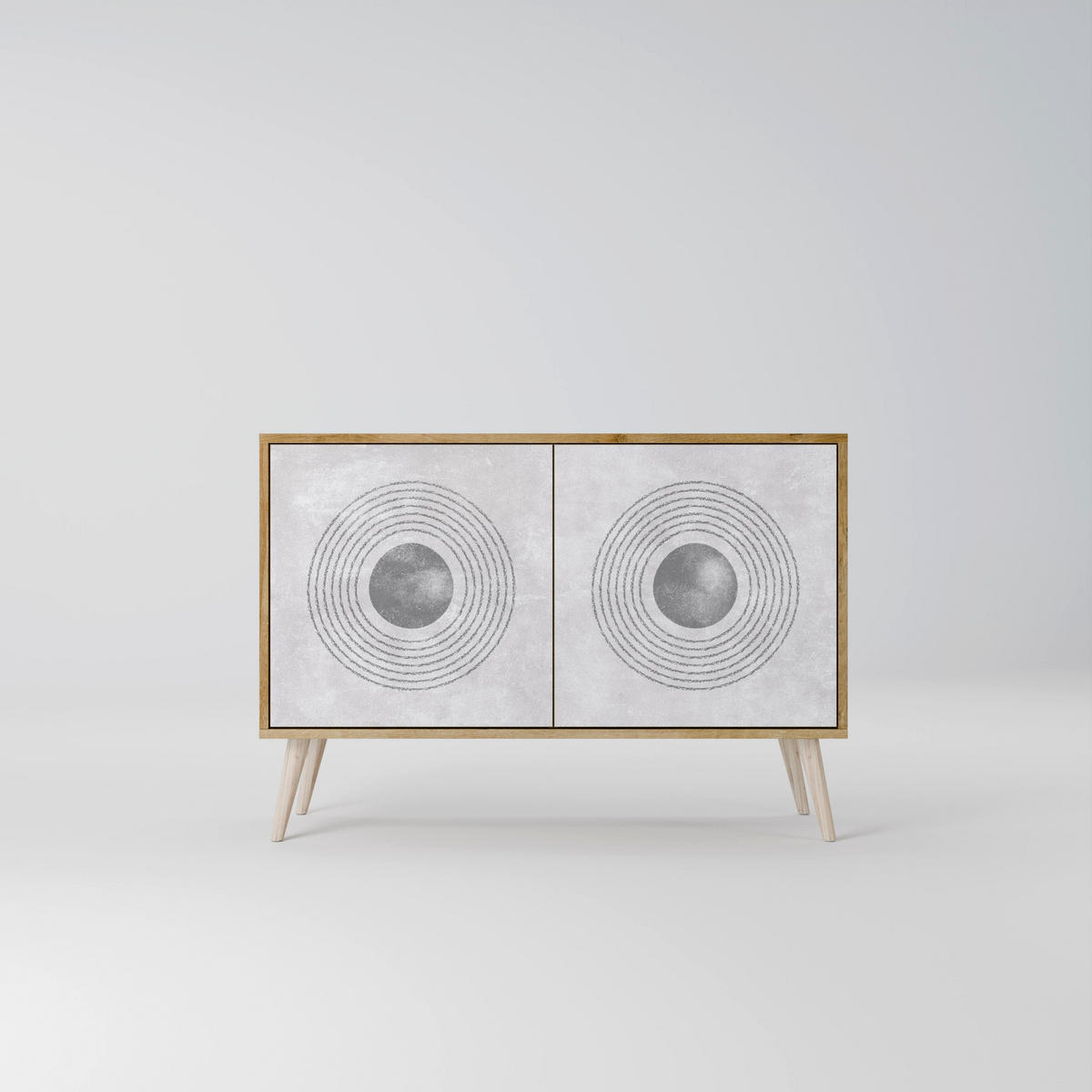 SIDEBOARD SOLID CIRCLES, Eicheneffekt, 111x42x77,5 cm, 2 Türen - Eichefarben/Buchefarben, Holzwerkstoff/Buchenholz (111/77.5/42cm) - SpaceRebels