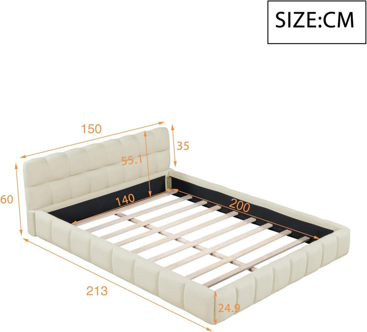 POLSTERBETT 140x200 cm Bubble Design Lattenrost Rückenlehne Leinen beige - Beige, Holz (140/200cm) - LEBENLANG
