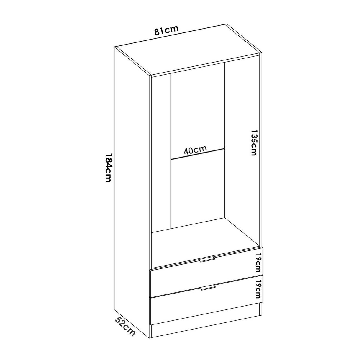 KLEIDERSCHRANK 2 TÜREN Eiche 52/81/184 cm - Braun, Holzwerkstoff (81/184/52cm) - DMORA