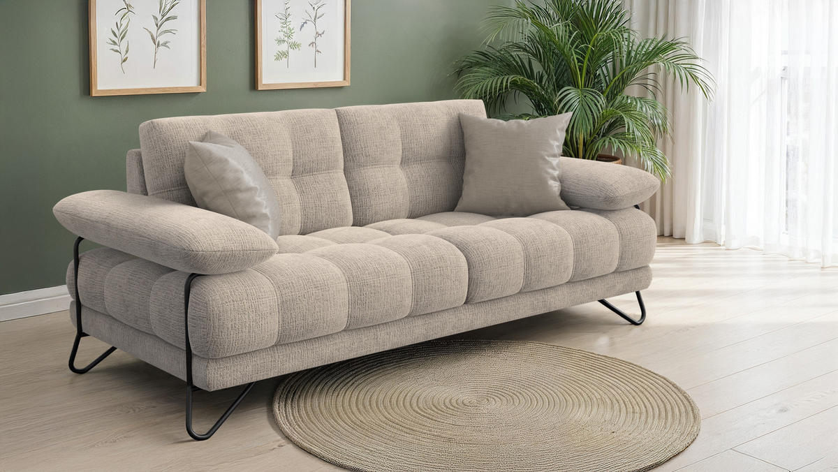 SOFA BUBBARA 2,5-Sitzer, beige - Beige/Schwarz, Holz/Textil (215/87/96cm) - Courtois Laville