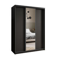 SCHWEBETÜRENSCHRANK TAVI 150/205/60 cm 3-türig mit Spiegel Schwarz - Schwarz, Holzwerkstoff (150/205/60cm) - MASSENO