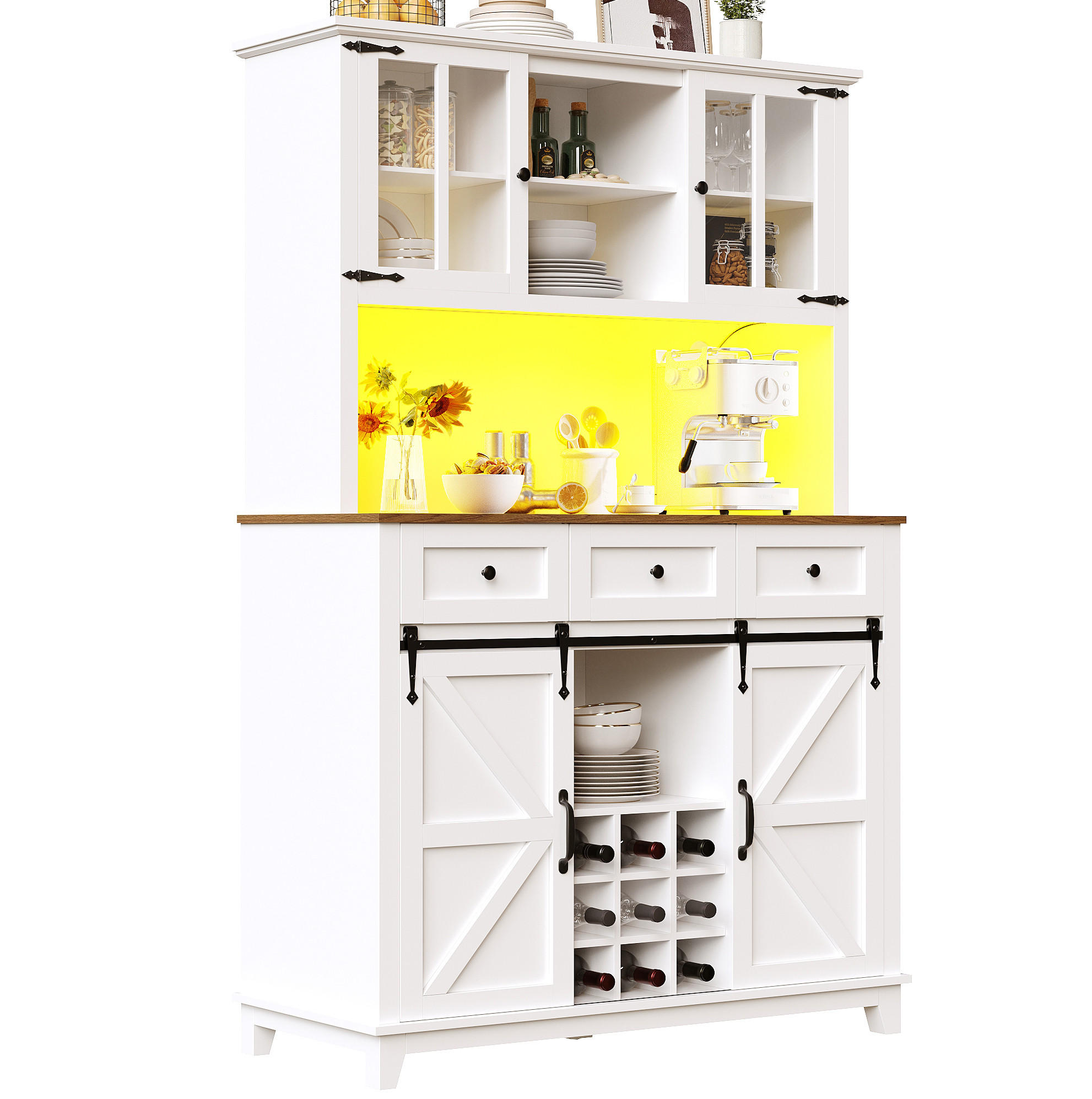 OKWISH KUCHYŇSKÁ skříň 105/38,4/180 cm bílá z MDF s LED osvětlením a posuvnými dveřmi