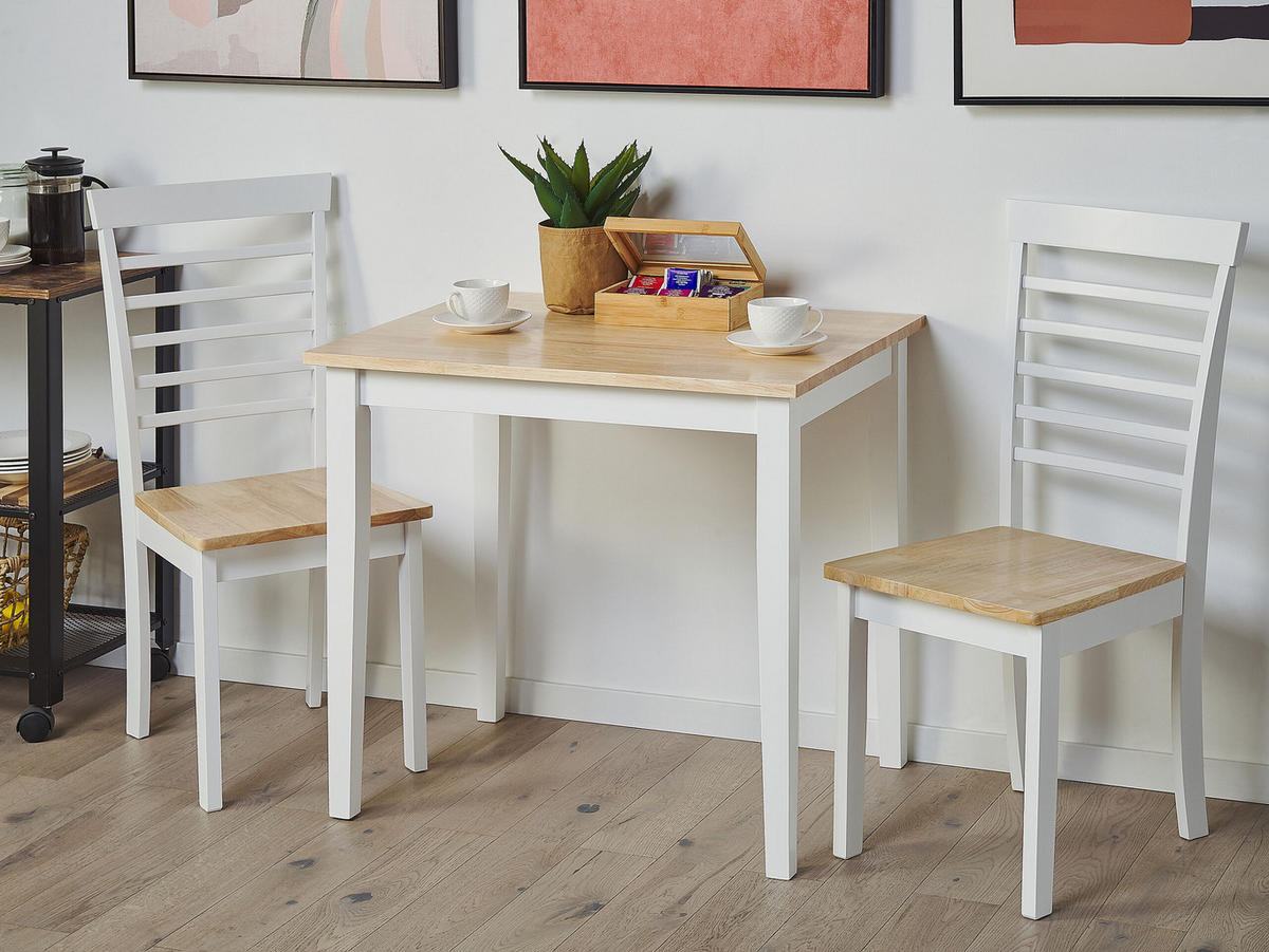 ESSTISCH Holz hellbraun/weiß 80/60 cm Battersby - Hellbraun/Weiß, Holz (80/60/74cm) - Beliani