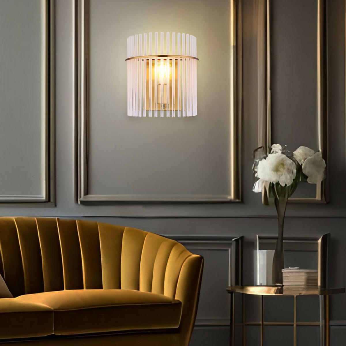 LED WANDLEUCHTE Glasstäbe Gold Klar Opal - Goldfarben, Glas (25/26/12.5cm) - Globo Lighting