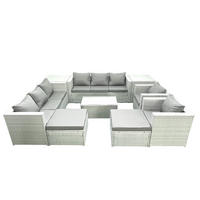 GARTENGARNITUR mit 3-SITZER SOFA,COUCHTISCH Polyrattan Hellgrau-Mix 10-Sitzer - Hellgrau/Grau, Glas/Kunststoff - Fimous