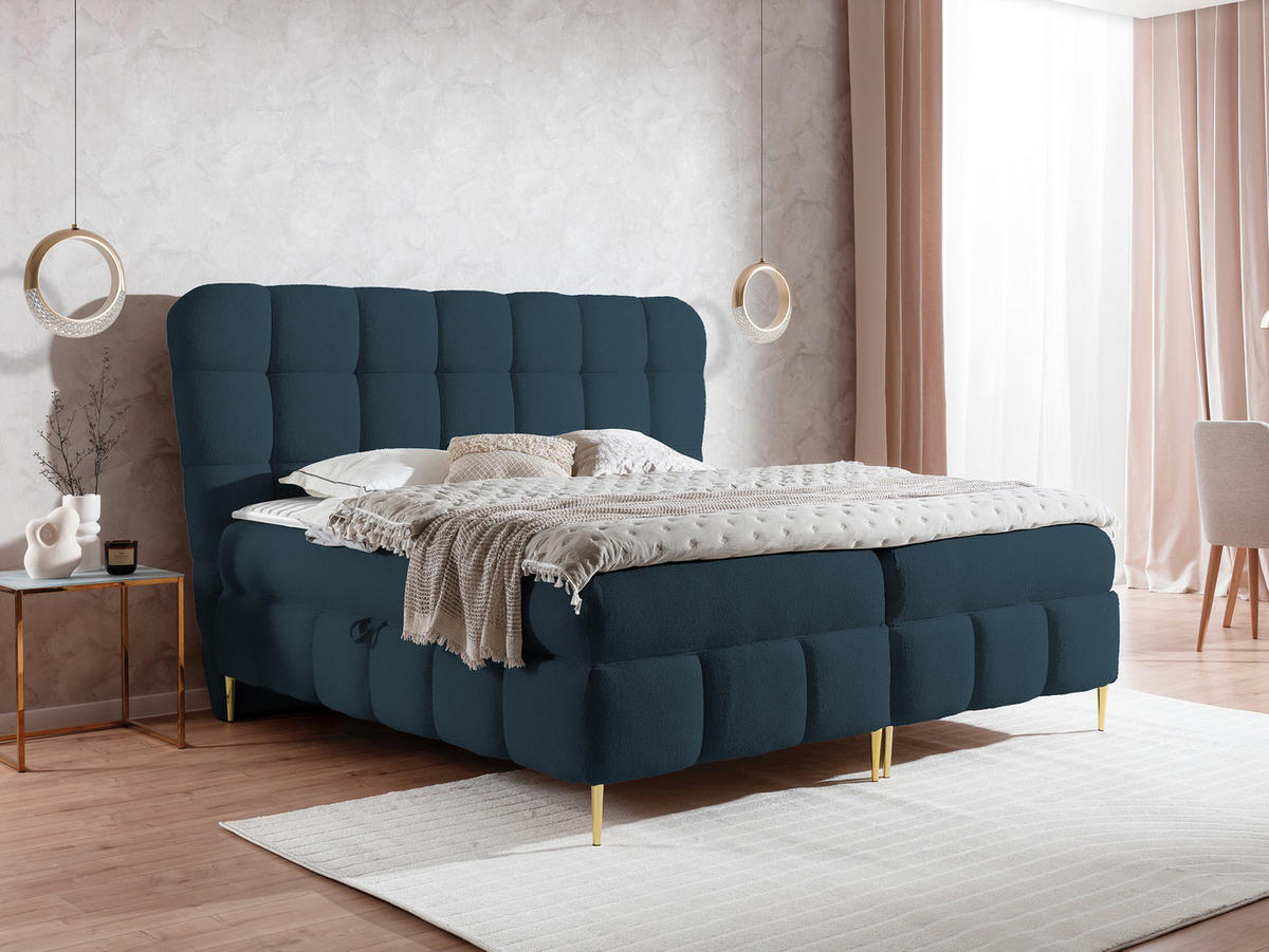 BOXBETT Lolly - Goldfarben/Dunkelblau, Holz/Textil (160/200cm) - MIRJAN24
