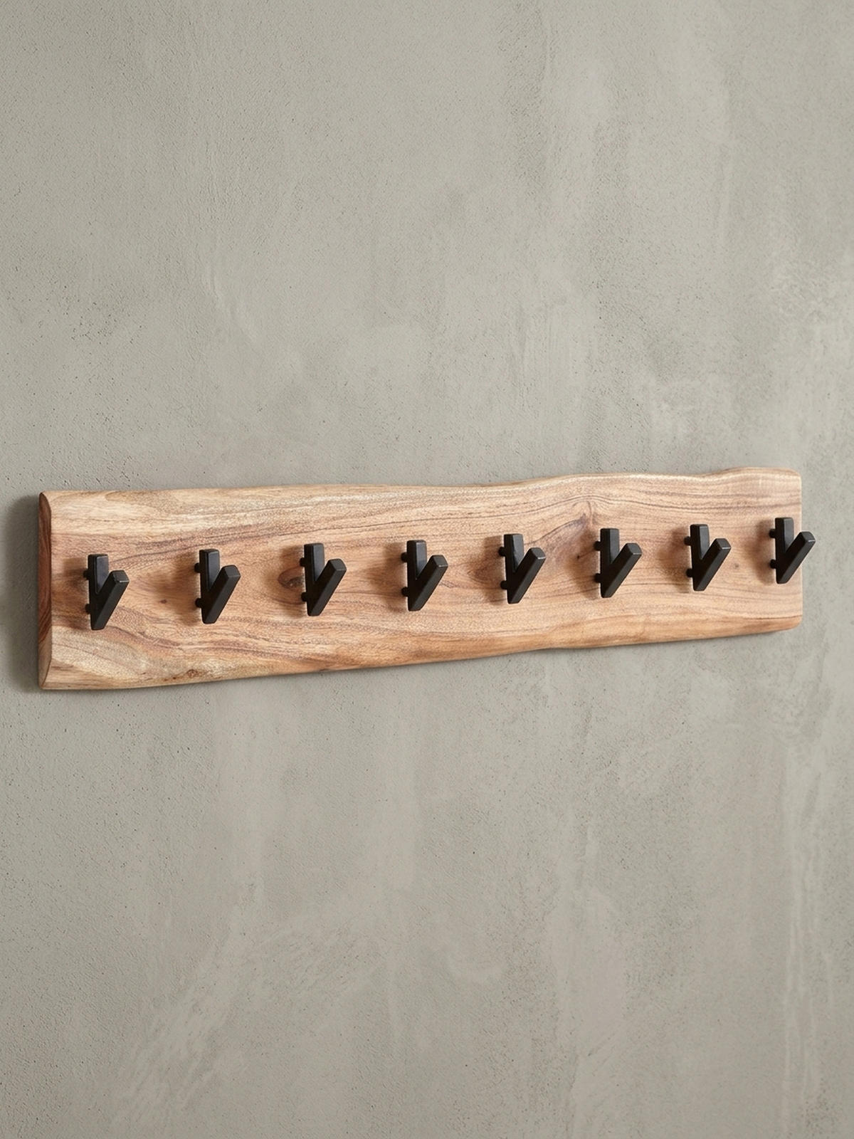 WANDGARDEROBE Massivholz Metall Modern mit Baumkante und 8 Haken - Beige, Holz (90/19/9cm) - KADIMA DESIGN