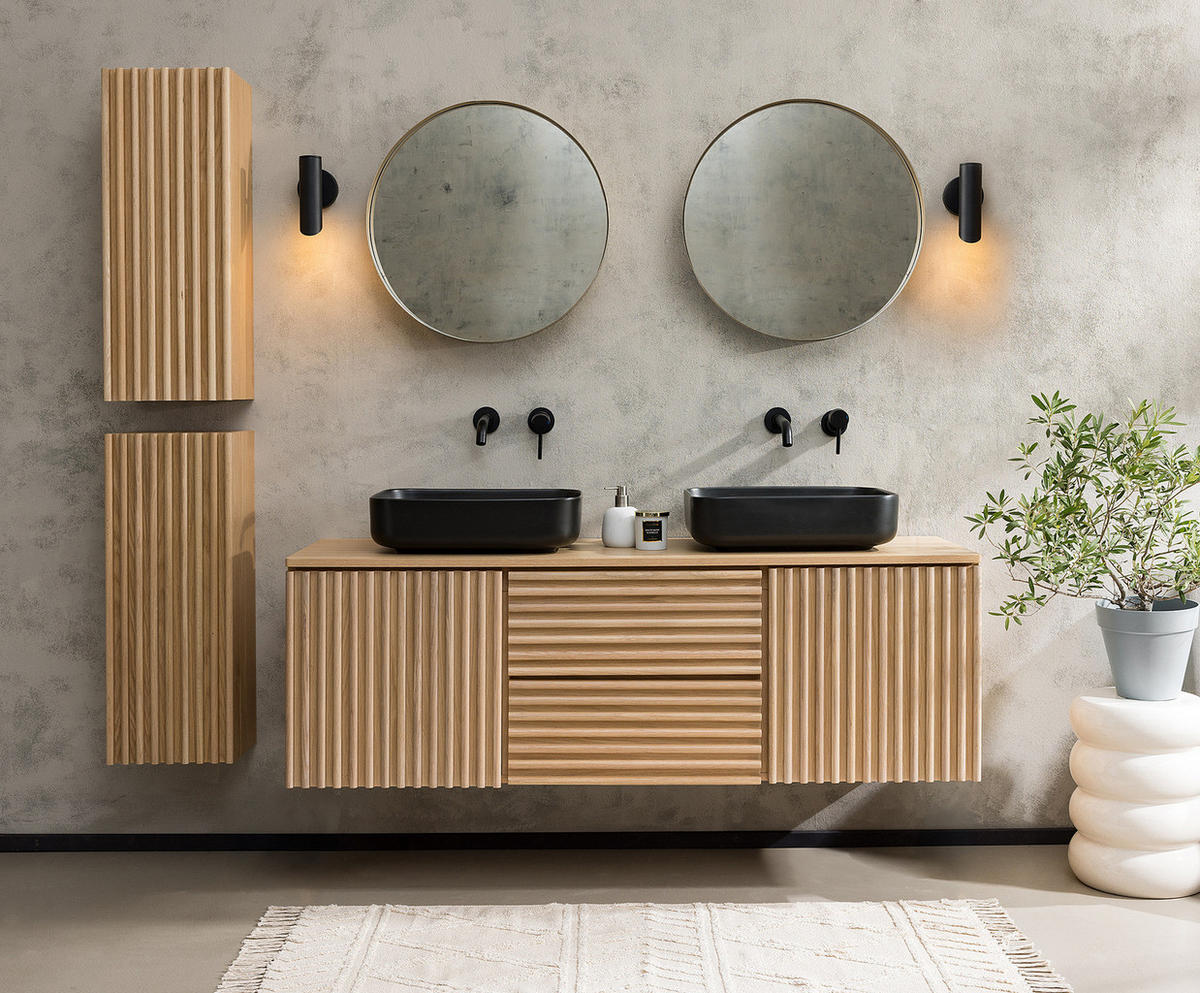 DOPPELWASCHTISCH - Echtholzfurnier - Eiche - Ohne Becken & Armatur - Braun, Holzwerkstoff (160/52/50cm) - home24