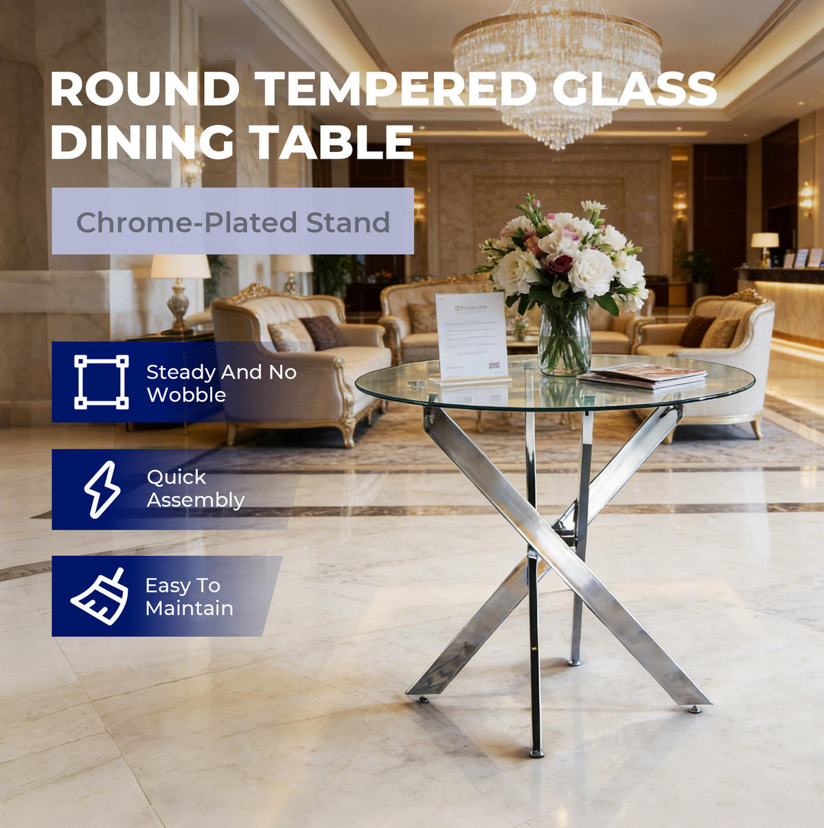 ESSTISCH 80/75/80 cm Silber aus Glas und Metall - Silberfarben, Metall (80/80/75cm) - OKMYHOME
