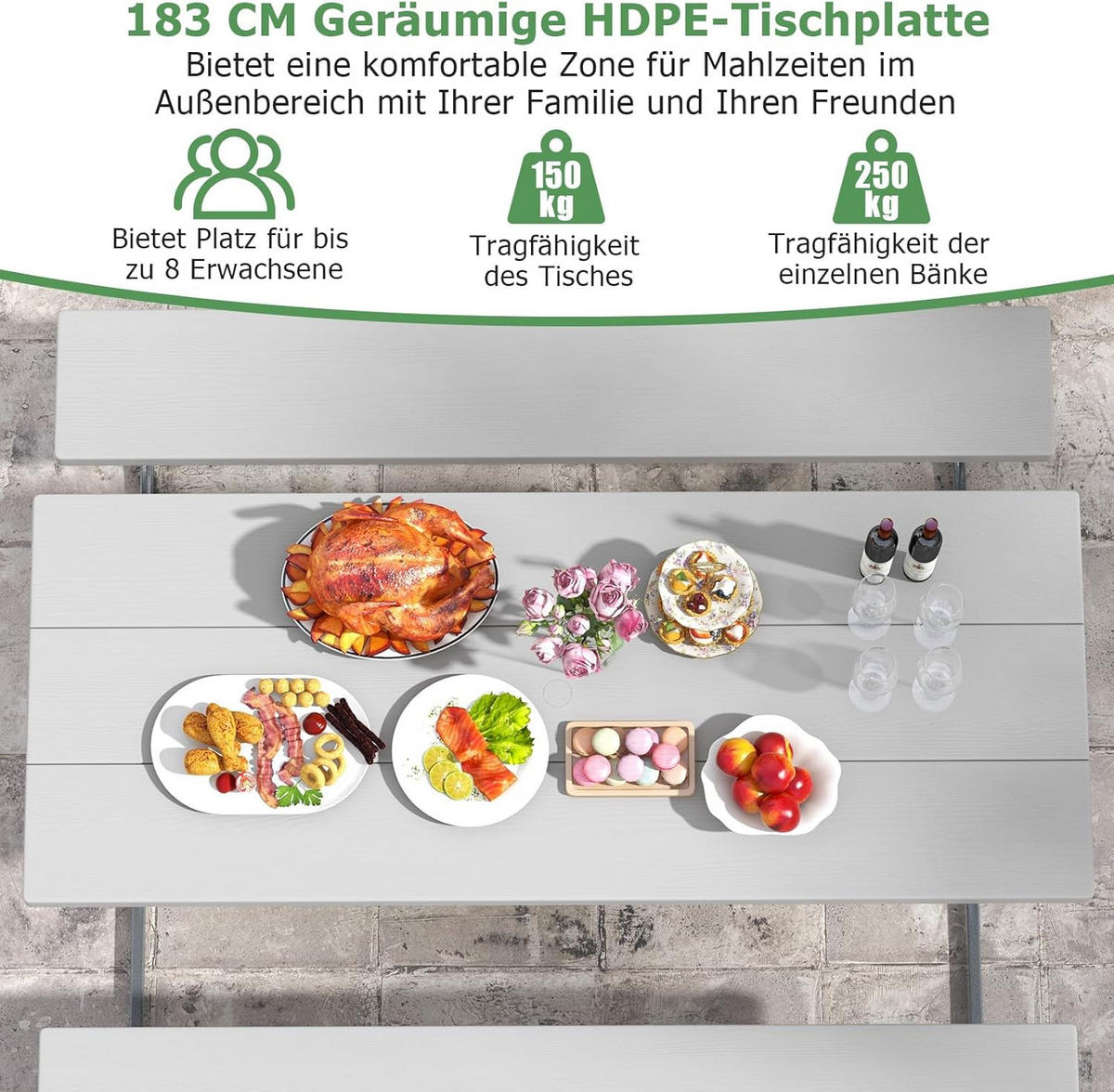 BIERTISCHGARNITUR Grau(3-teilig) - Grau, Holzwerkstoff (161/183/76cm) - COSTWAY