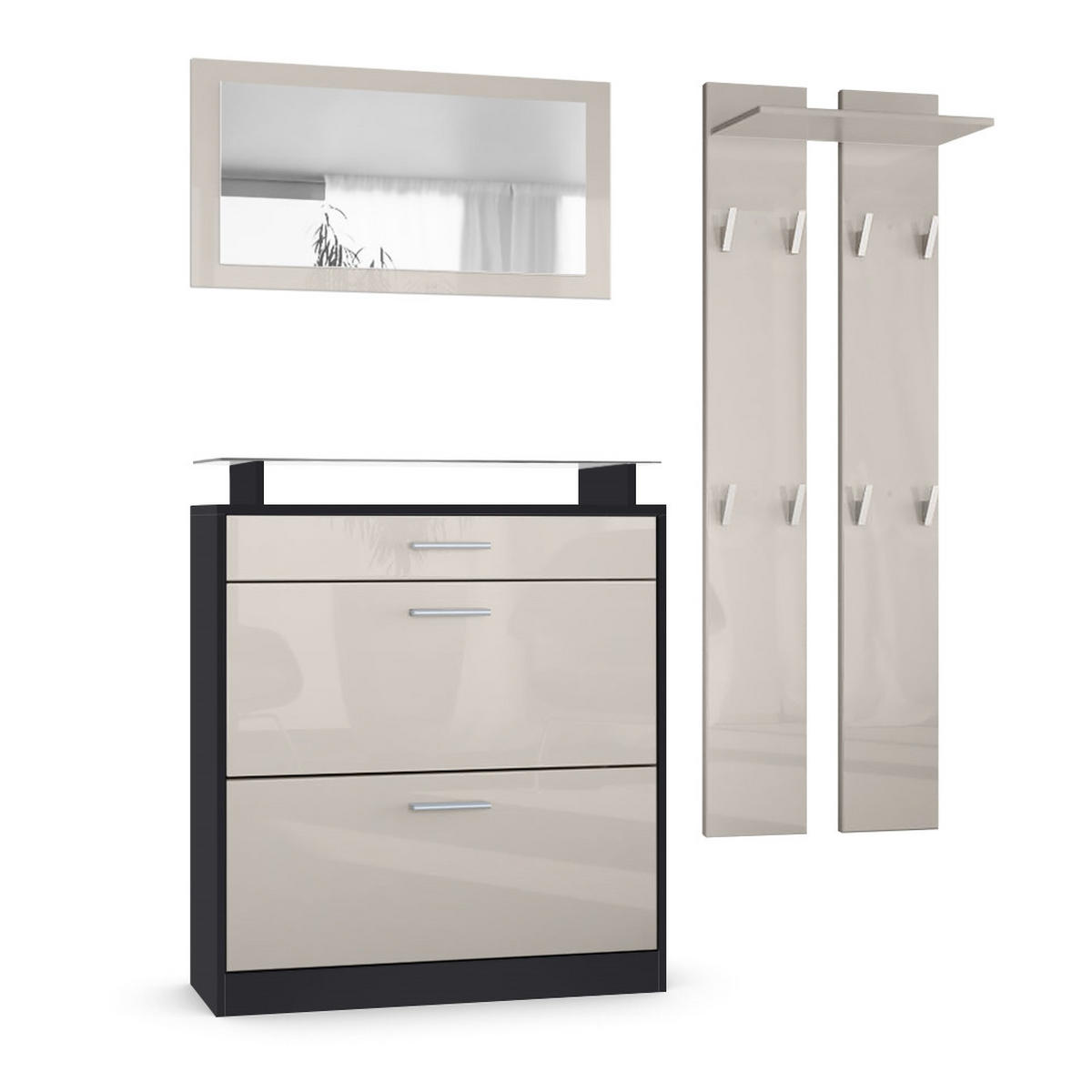 GARDEROBE Loret Front in Sandgrau Hochglanz - Sandfarben, Holzwerkstoff (180/200/23cm) - Vladon