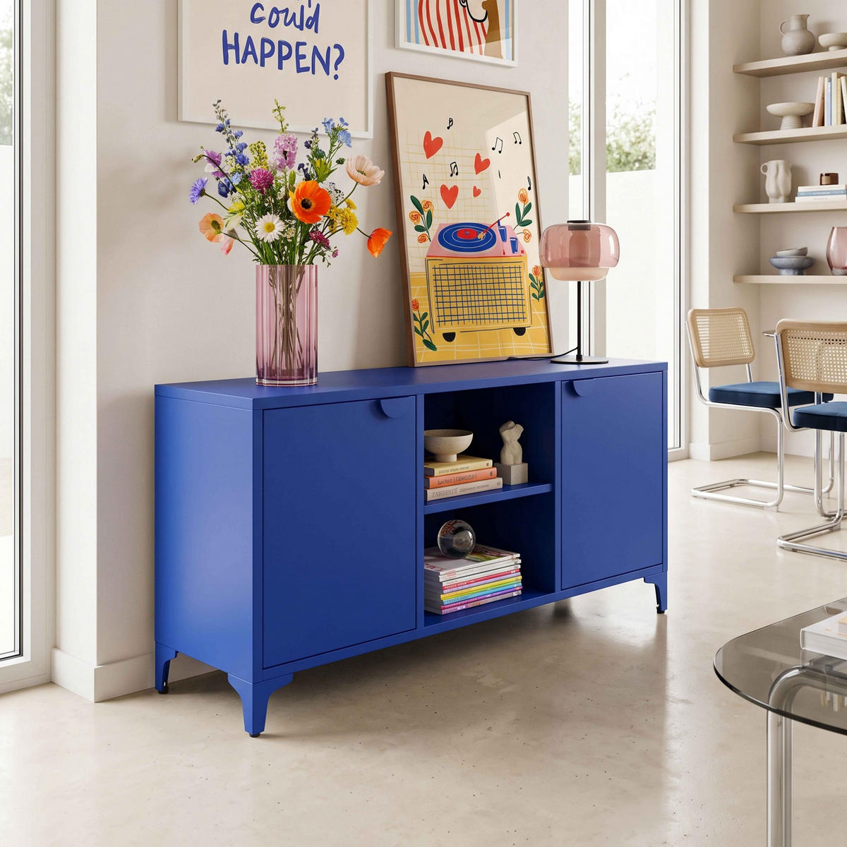 SIDEBOARD 120 cm, Dunkelblau - Blau, Metall (120/63/40cm) - Oviala