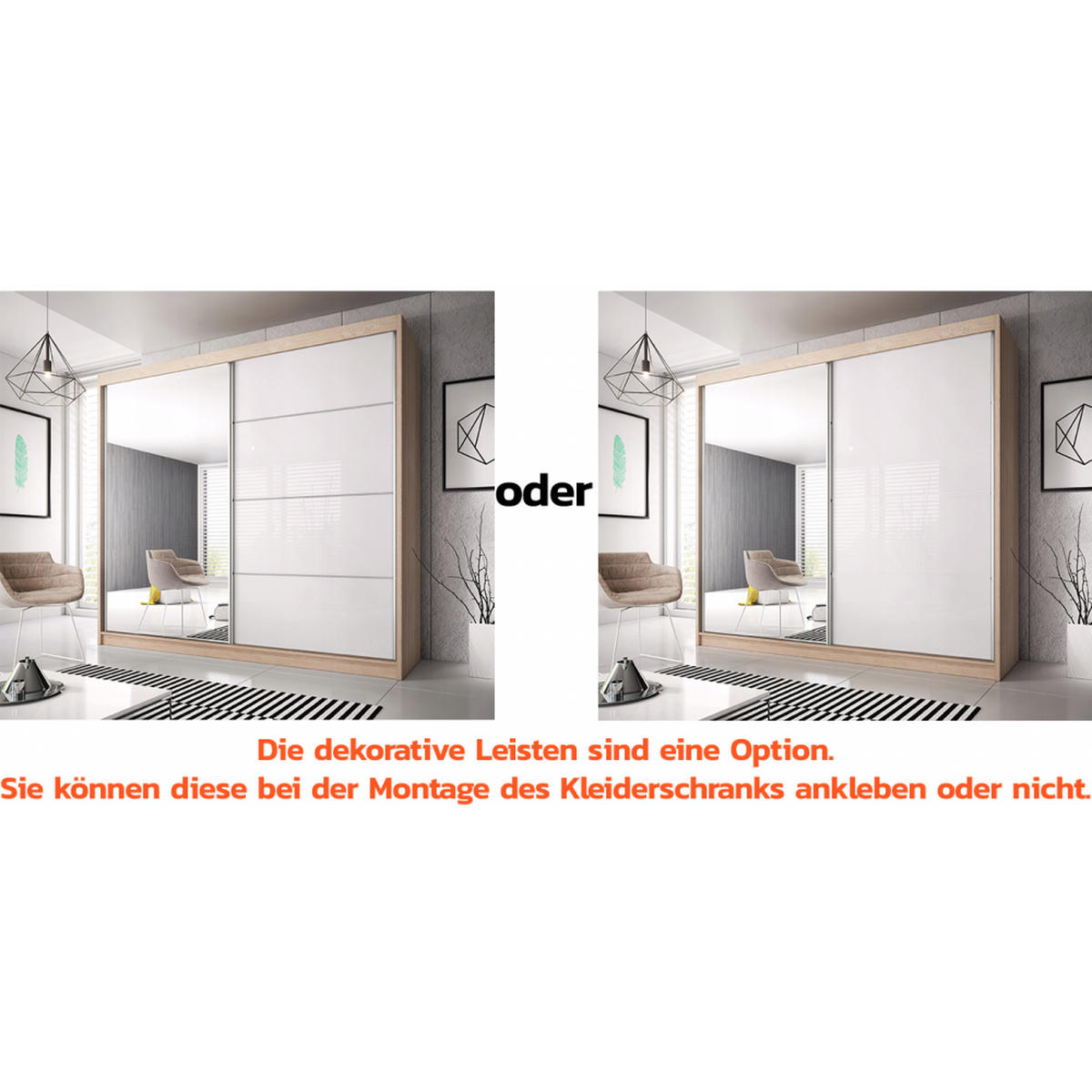 SCHWEBETÜRENSCHRANK Multi 35 Weiß/Weiß Semigloss + Spiegel 183 cm - Alufarben/Weiß, Glas/Holz (183/218/61cm) - imoebel24