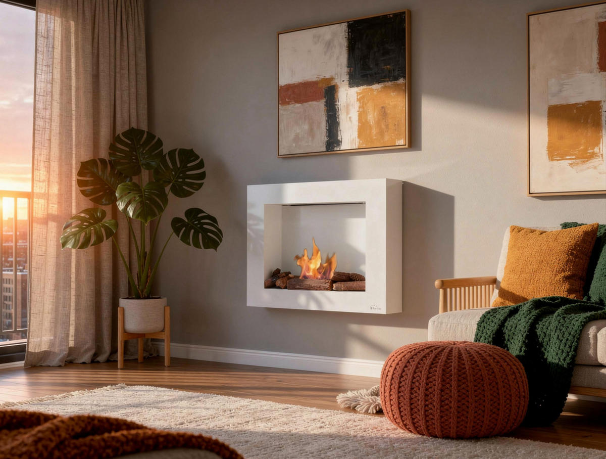 BIOETHANOL-KAMIN Weiß Wandmodell inklusive 1.2 L Brennblock - Weiß, Metall (70/60/20cm) - Purline