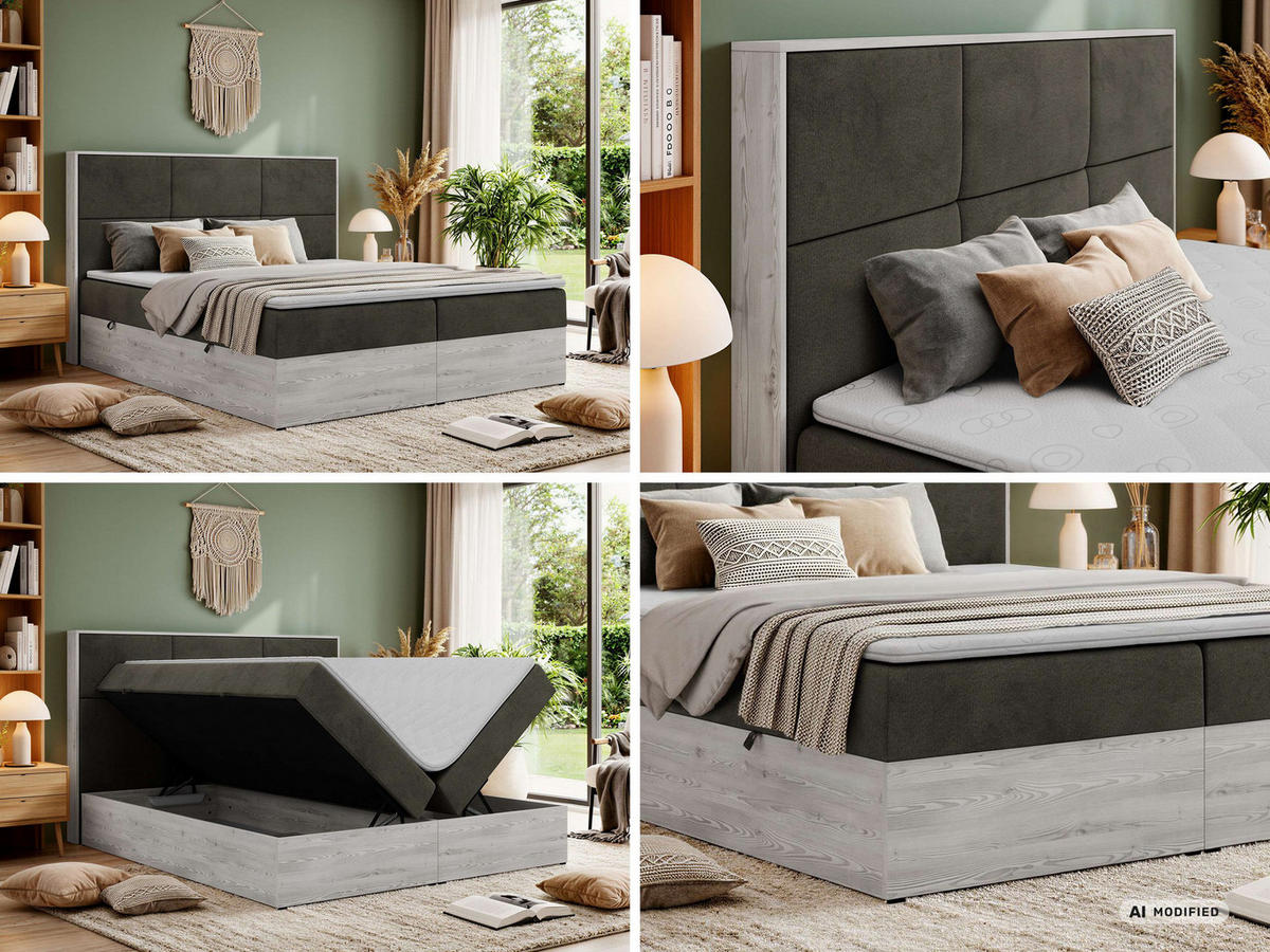 KONTINENTÁLNÍ POSTEL DELNOR 200/200 - Tmavě šedá Samet - Topper Visco - H4 - černá/tmavě šedá, textil/plast (200/200cm) - MKS