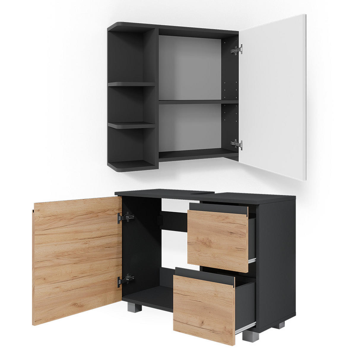 SADA NÁBYTKU DO KOUPELNY J-Shape Šedá - šedá, kompozitní dřevo (80/60/33cm) - Vicco