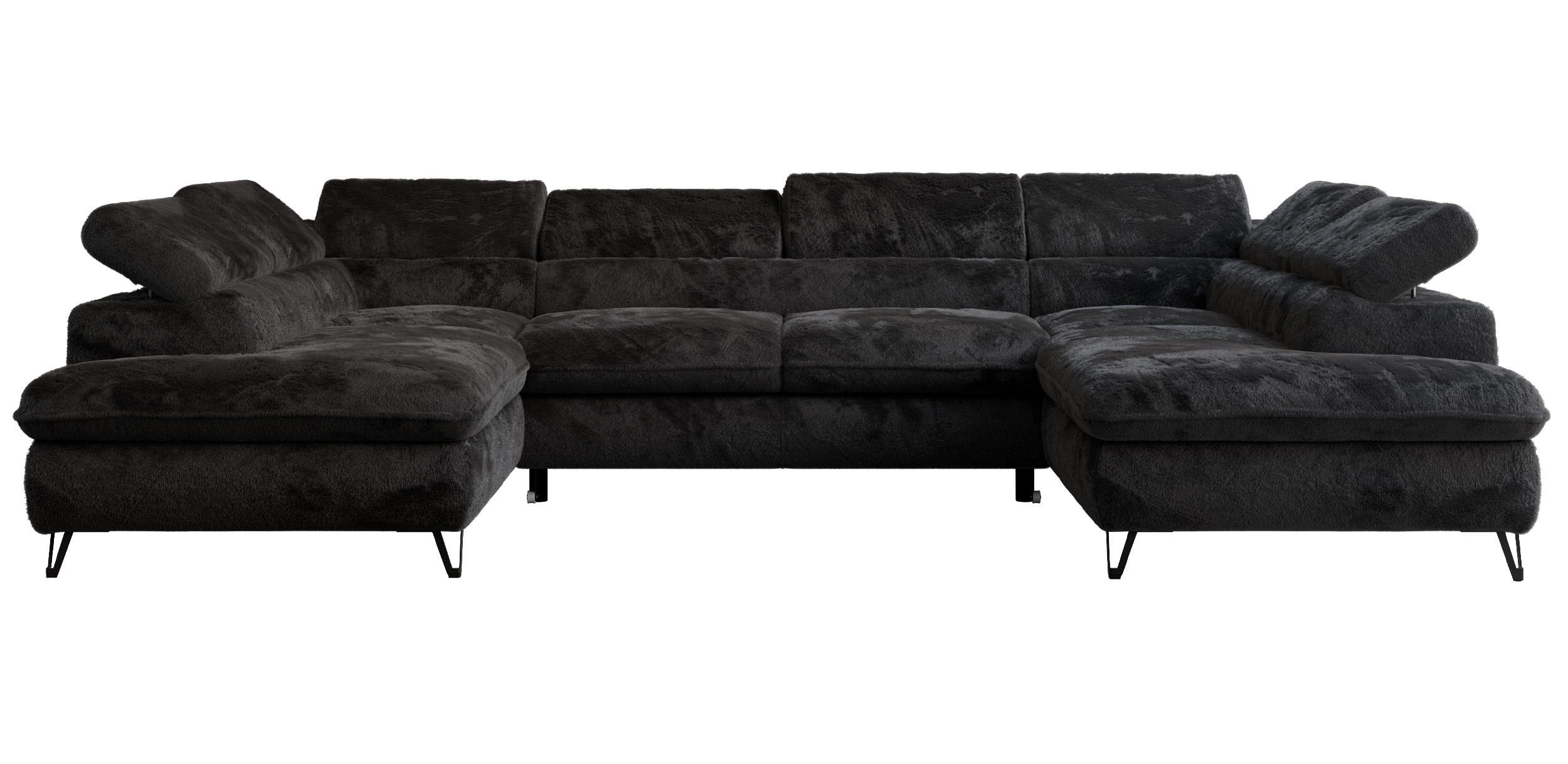 WOHNLANDSCHAFT PETER U Plüsch Schwarz - Schwarz, Textil/Metall (346/76/208cm) - MKS