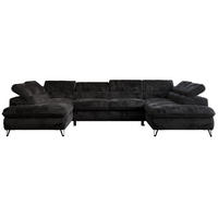 WOHNLANDSCHAFT PETER U Plüsch Schwarz - Schwarz, Textil/Metall (346/76/208cm) - MKS