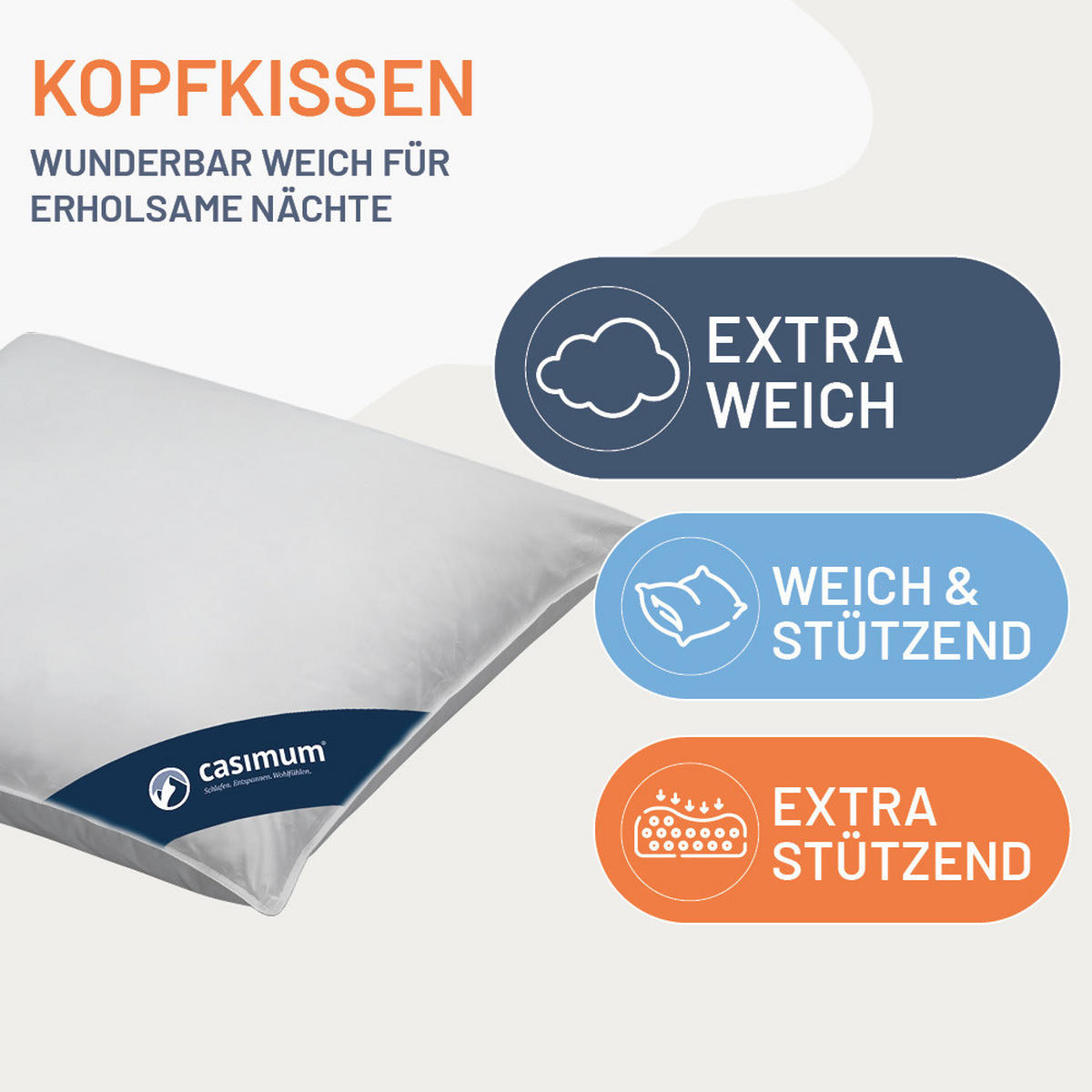 KOPFKISSEN 80x80 cm weich & stützend, Daunenkissen 60% Gänsedaunen - Weiß, Textil (80/80cm) - casimum