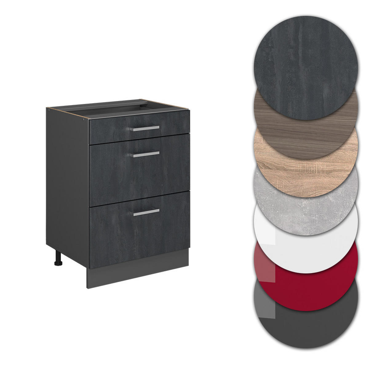 KÜCHENUNTERSCHRANK R-Line Schwarz Beton 60 cm AP Anthrazit - Anthrazit/Schwarz, Holzwerkstoff (60/81.6/60cm) - Vicco