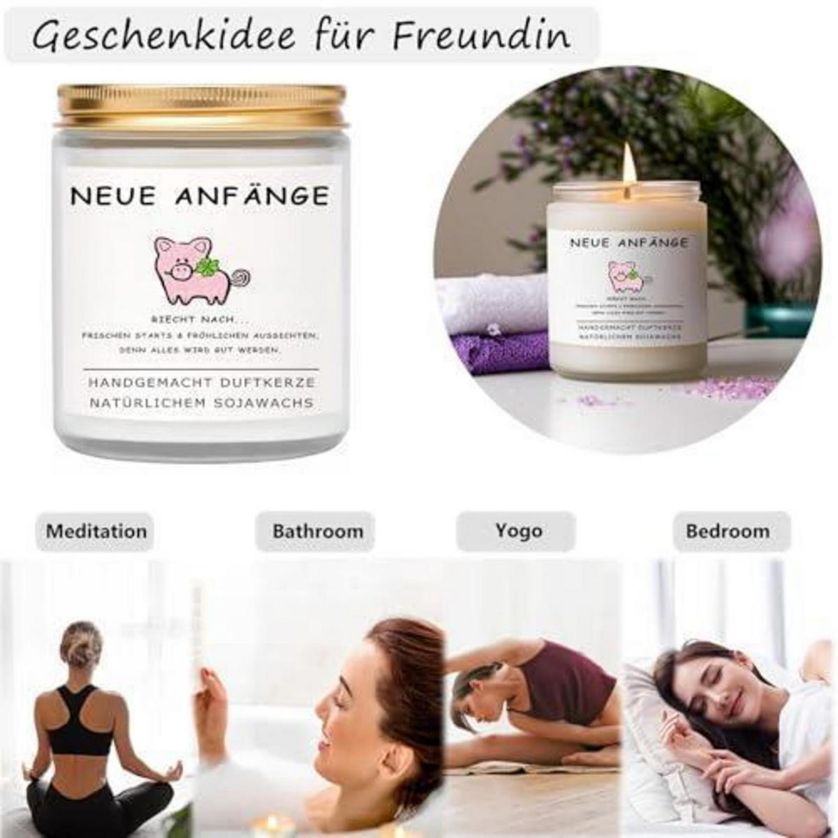 DUFTKERZE Neuanfang Lavendel handgemacht 45h Brenndauer - Weiß, Paraffin (9.1cm)