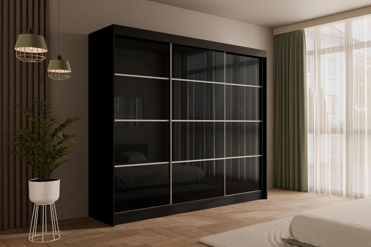 KLEIDERSCHRANK PEKA III - 250 cm - Schwarz - Schwarz, Holzwerkstoff (250/215/61cm) - ALTDECOR