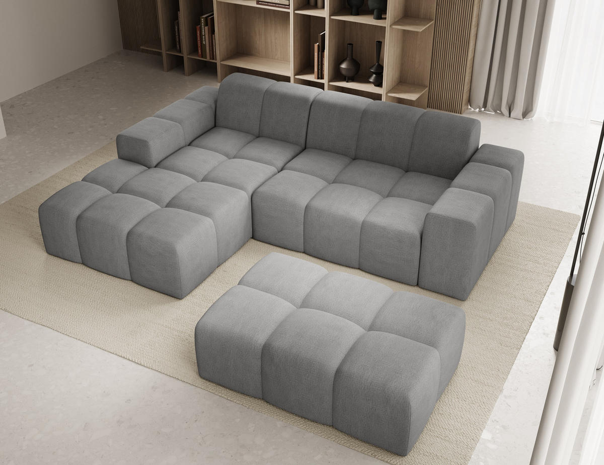 ECKSOFA Fogo mit Hocker, Couch L-Form, Sofa Links, Veloursstoff, 245x68x180 cm, Grau - Grau, Holz/Textil (180/245cm) - PROMETO Möbel
