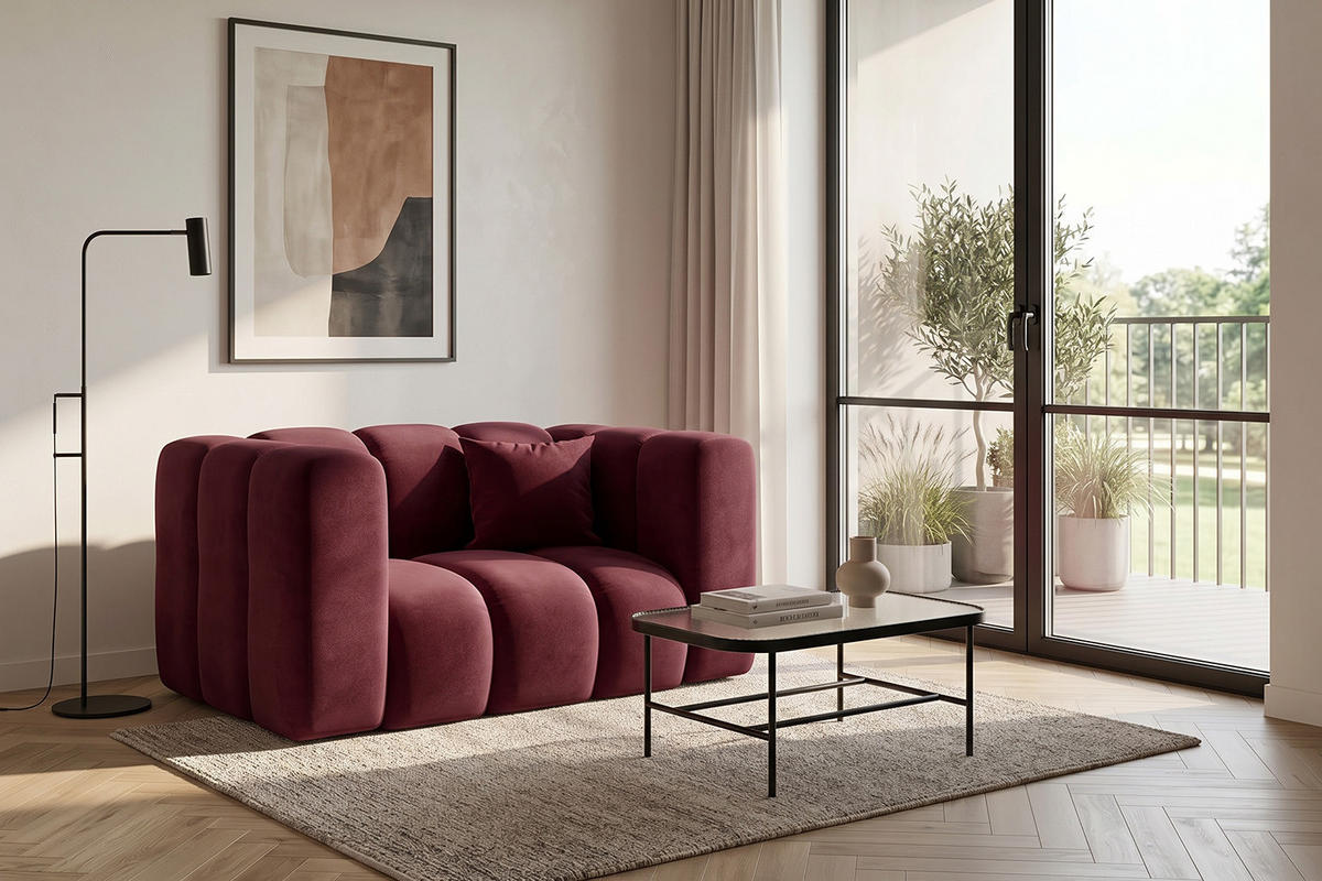 KŘESLO Modulární, Moderní Design, Sametová Látka Riviera, Vínové, GRAND - tmavě červená, dřevo (137/70/89cm) - Kaiser Möbel
