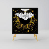 SIDEBOARD STELLAR CONSTELLATIONS, Schwarz, 57,5x42x75,5 cm, Goldfarbene Metallfüße - Goldfarben/Multicolor, Holzwerkstoff/Metall (57.5/75.5/42cm) - SpaceRebels