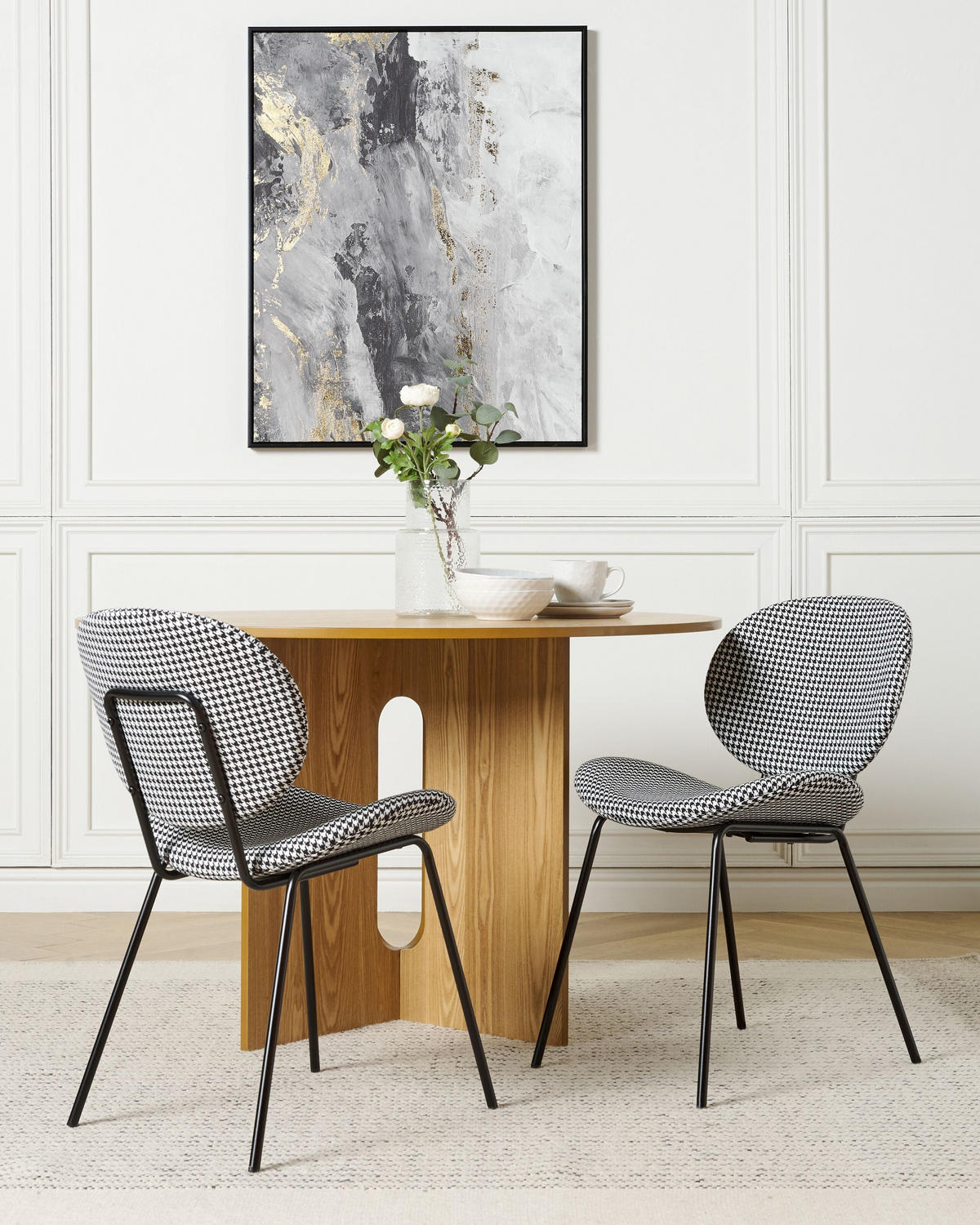 ÉTKEZŐSZÉK 2 darabos Szett Tyúklábminta fekete/fehér Luana - fekete/fehér, textil (50/80/58cm) - Beliani