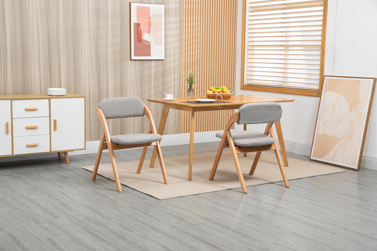 KLAPPSTUHL DE-36260 2er-Set mit gepolstertem Sitz Grau - Grau, Holz (54/60/79cm) - ComfortXL