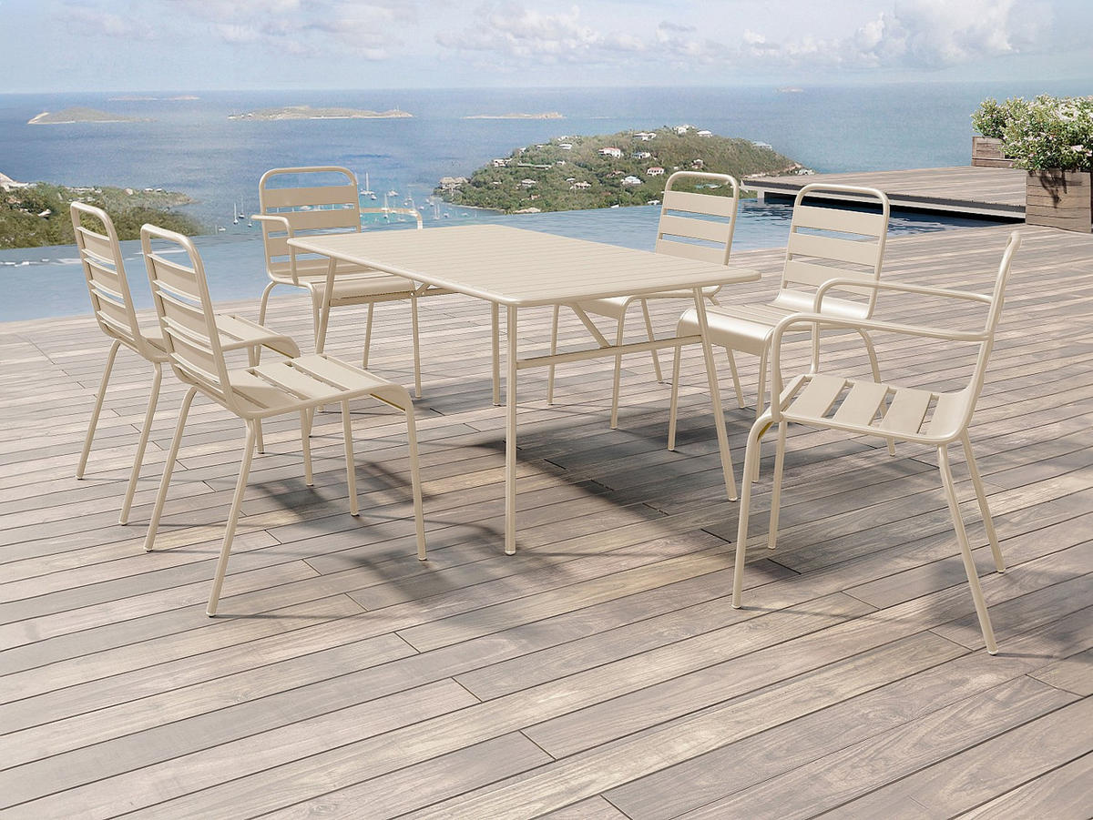 GARTENESSGRUPPE im Set - 6 Personen-Sitzer - Metall - Beige - - Beige, Metall - Vente-Unique