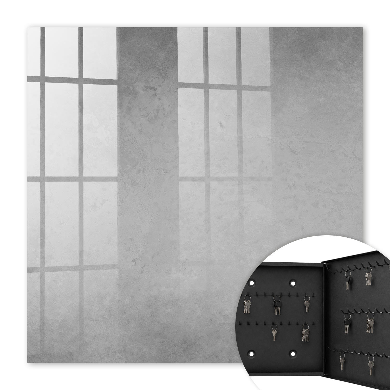 SCHLÜSSELBOX Schwarz 30x30 cm- Türöffnung nach rechts - Graue Abstraktion - Grau, Metall (30/30/5cm) - TULUP