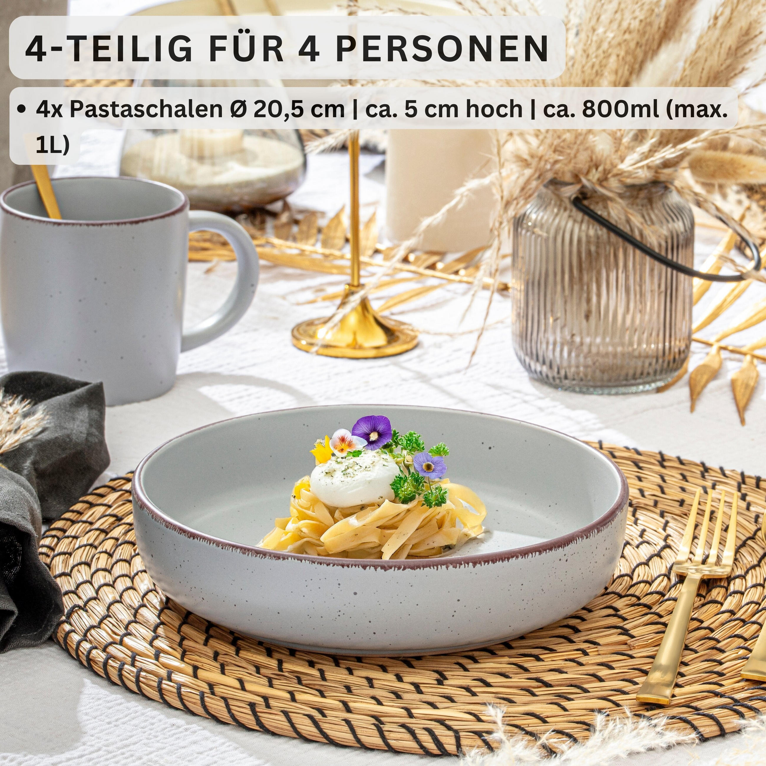 PASTASCHALEN BOMBAY MOONLIGHT - 4 teilig aus Steingut - Creme/Grau, Stein (20.5cm) - Sänger