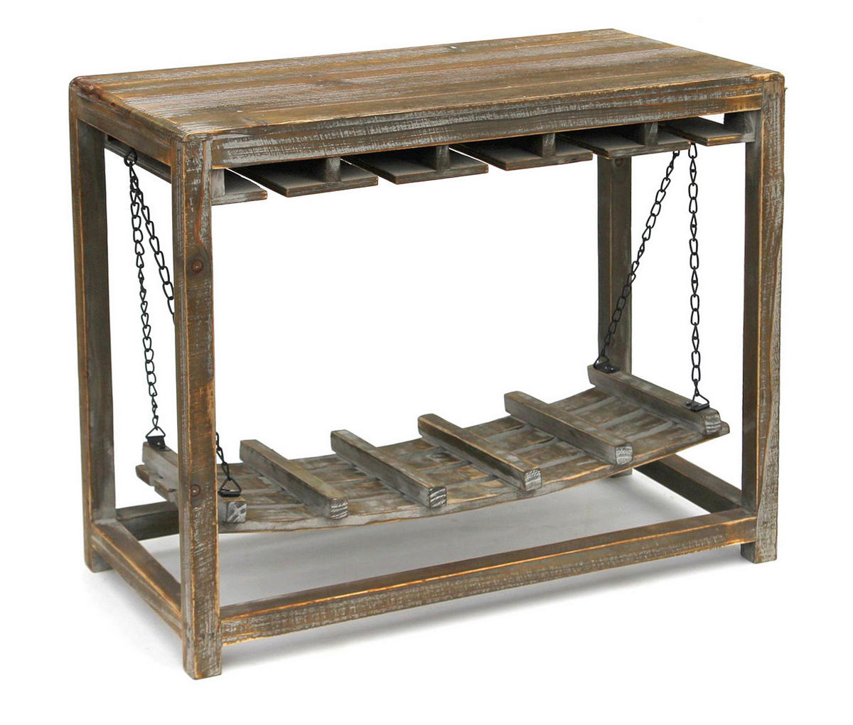 WEINREGAL mit Glashalter und Ablage Braun Holz 47 cm 9202-R - Braun, Holz (57/47/27cm) - DanDiBo