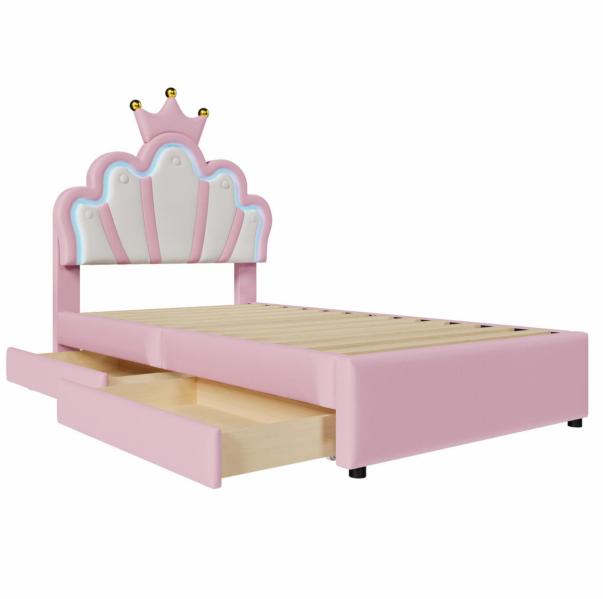 POLSTERBETT mit 2 Schubladen 90x200 cm PU Pink - Pink, Holz (90/200cm) - Meubliv