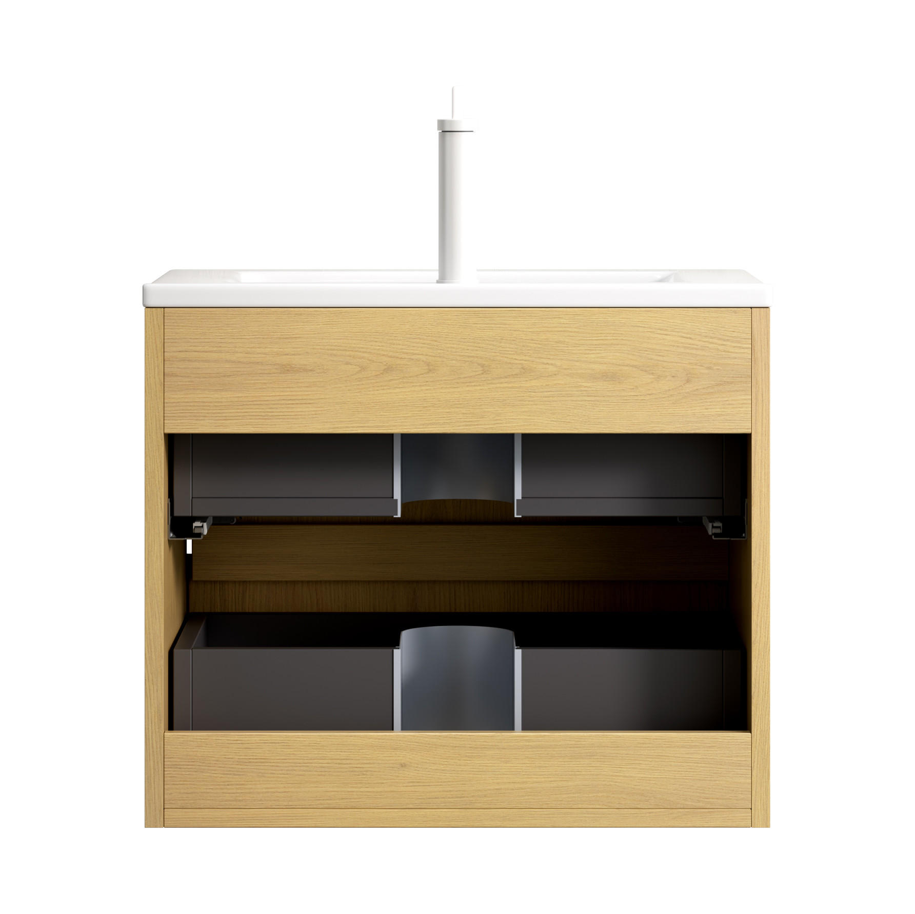 WASCHTISCH 61 cm hängend – Badezimmermöbel mit weißem Keramik Waschbecken, Unterschrank mit 2 Schubladen, vormontiert, Collora Holzoptik - Goldfarben, Holz (39/51.5/61cm) - Ej. Life