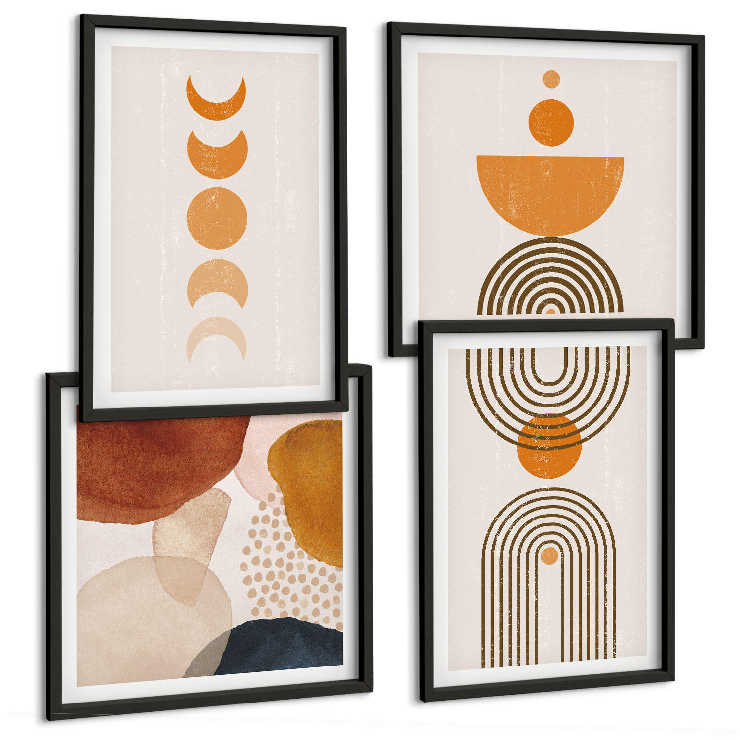 BILDER SET 4er Set - 50x50 cm & 40x60 cm Schwarzer Rahmen - Boho-minimalistische Dekorationen - Schwarz, Kunststoff (50/50cm) - TULUP