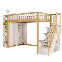 HOCHBETT 90/200 cm in Weiß/Natur mit Kleiderschrank, Regalen und Leiter - Weiß, Holzwerkstoff (90/200cm) - BEAOK