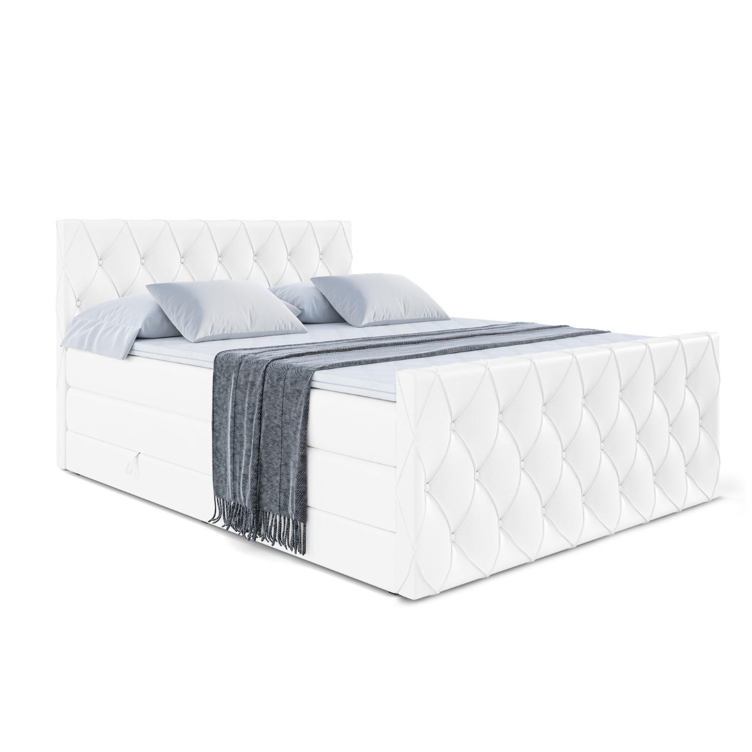 BOXSPRINGBETT AMAY-Z KING - 180x200 - H3/H4 - Weiß Hochglanz - Weiß, Holzwerkstoff (180/200cm) - ALTDECOR