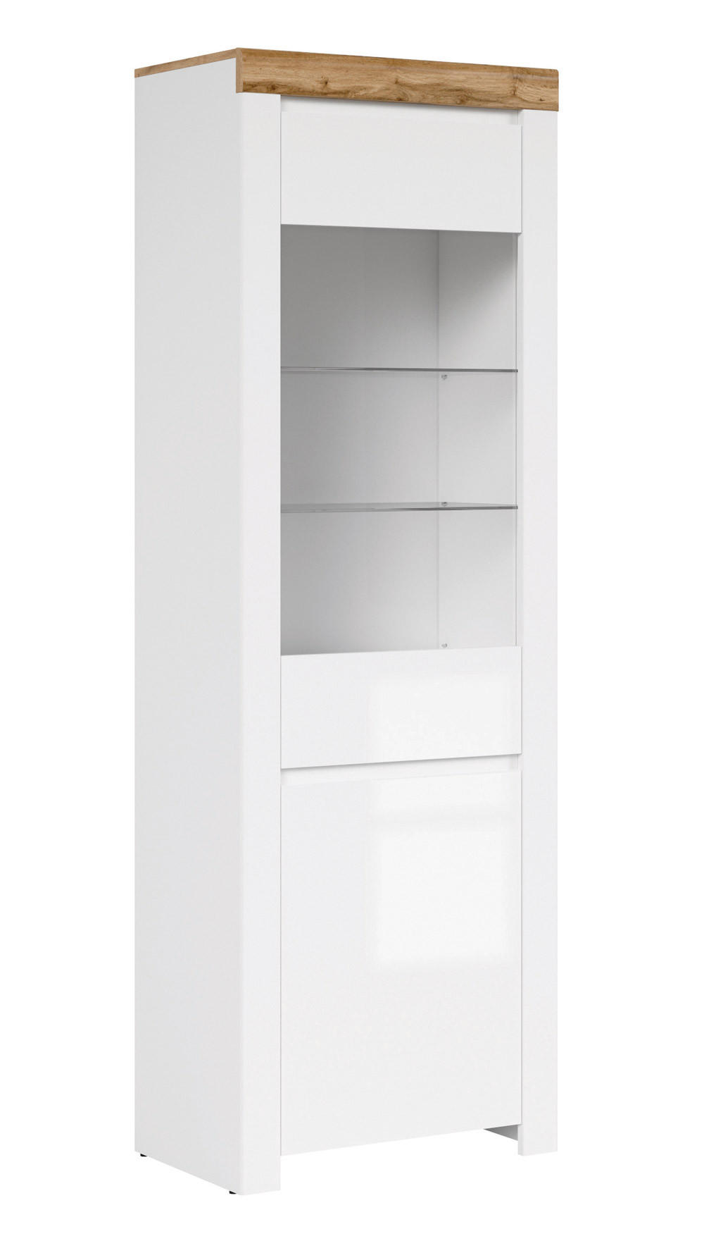 VITRINE Holten weiß Hochglanz / Eiche Wotan 68 / 42 / 203,5cm - Weiß Hochglanz/Eiche Wotan, Holzwerkstoff (68/204/42cm) - Feldmann-Wohnen