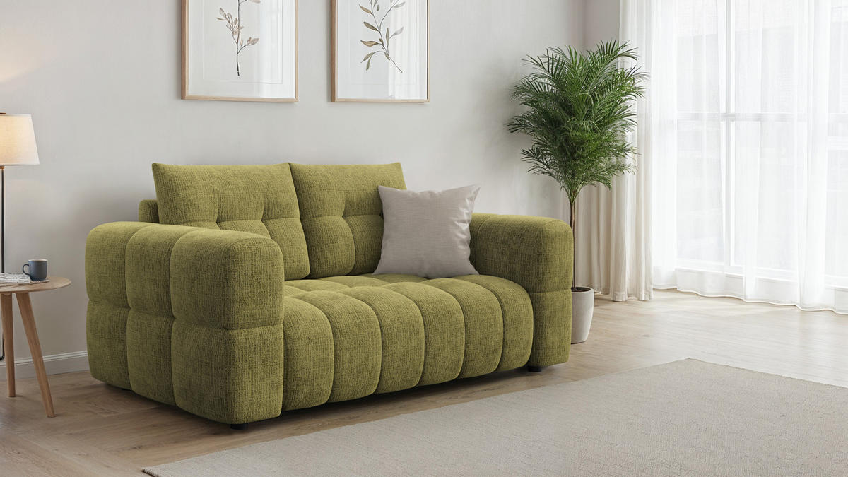 SOFA CLOUDI 2-Sitzer, olivgrün - Schwarz/Olivgrün, Holz/Textil (181/89/104cm) - Courtois Laville