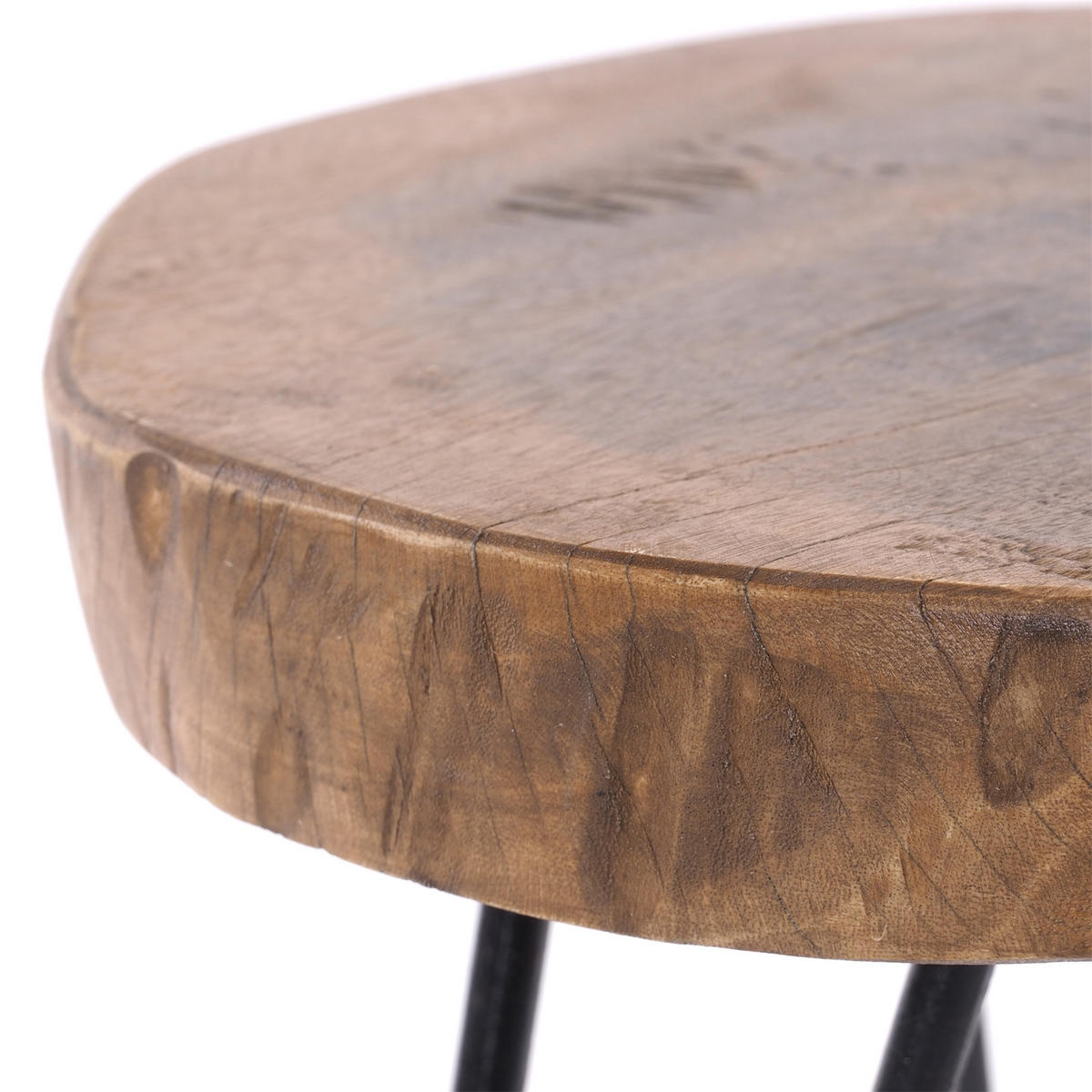 BEISTELLTISCH BAUMSCHEIBE Tamarindenholz, rund, Metallfüße natur-schwarz - Naturfarben, Metall (38/34/38cm) - DESIGN DELIGHTS