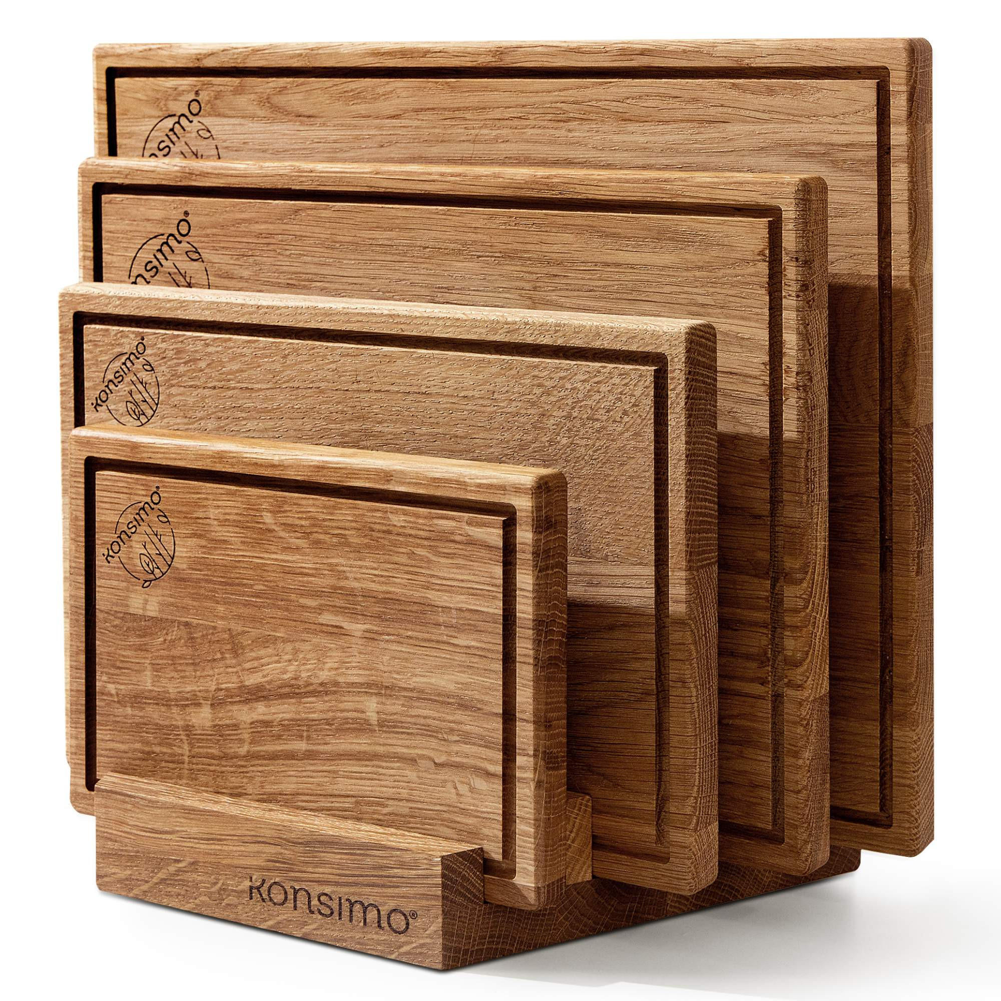 SCHNEIDEBRETT Set mit Halter Hemero 4tlg - Eichefarben, Holz (40/8cm) - KONSIMO®