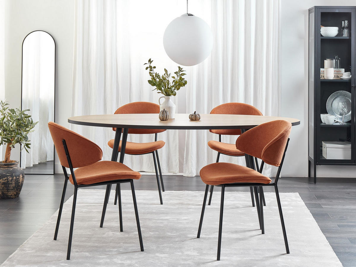 ESSZIMMERSTUHL 2er-Set Polsterbezug Orange Kiana - Orange, Textil/Metall (50/81/59cm) - Beliani