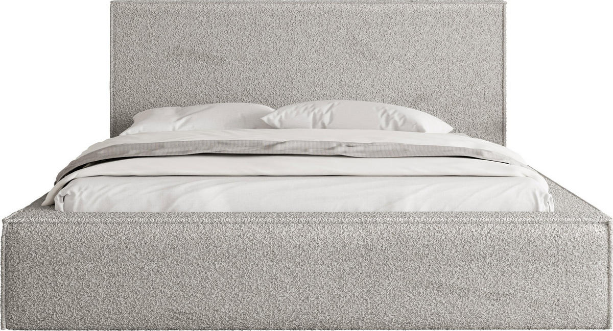 POLSTERBETT Terra mit Bettkasten, Grau Boucle 180x200 cm - Birkefarben/Schwarz, Holzwerkstoff/Kunststoff (180/200cm) - WFL GROUP